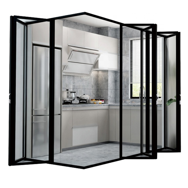 Black color design bi fold corner doors bi fold doors aluminum corner glass folding door