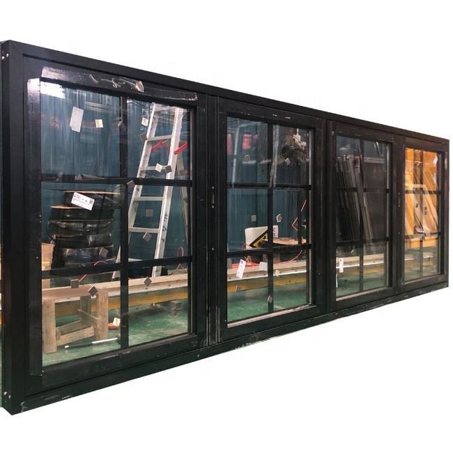 Black color with grills design aluminium bi fold window fold up glass windows