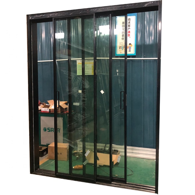 Foshan manufacturer black color slim aluminum frame double glass sliding door