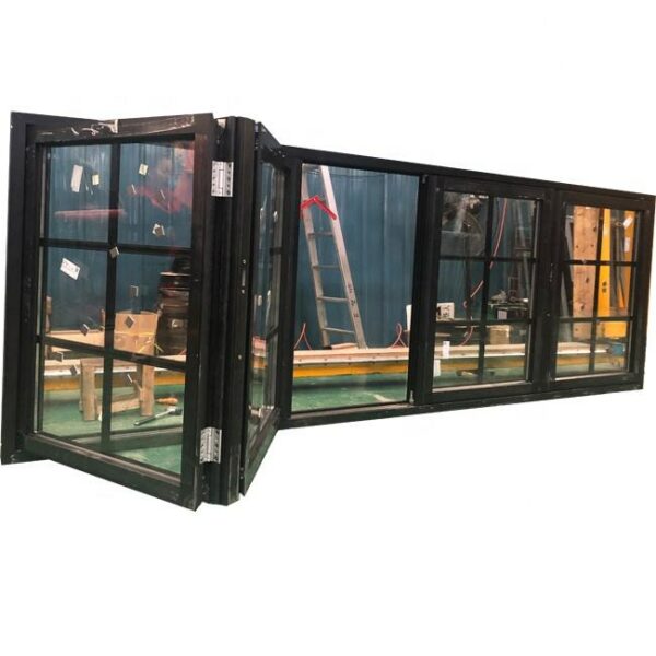 3 - Black color with grills design aluminium bi fold window fold up glass windows