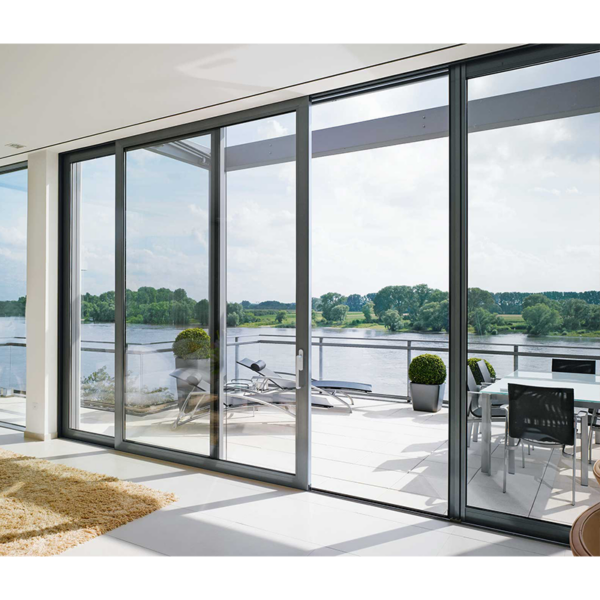 3 - Gray Exterior Impact Soundproof Glass Balcony Patio Large Double Bottom Track Sliding Aluminum Doors