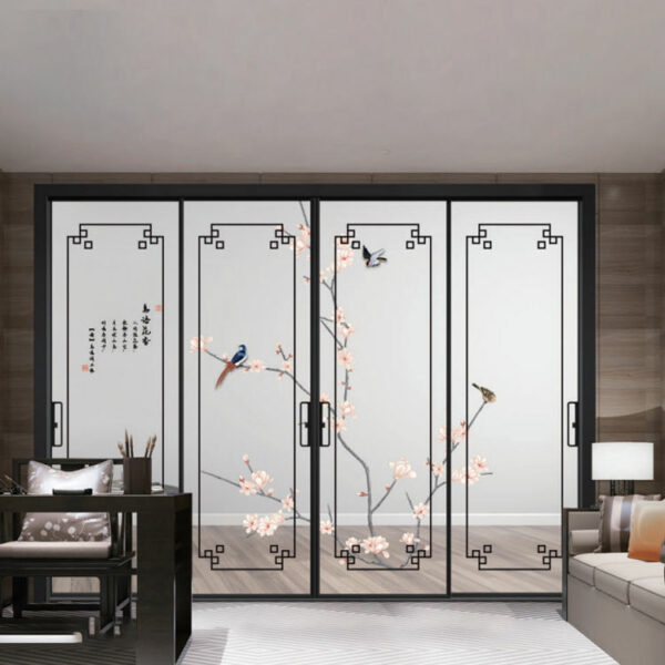 4 - Chinese style ultra-condensed aluminium alloy glass sliding door black custom size color