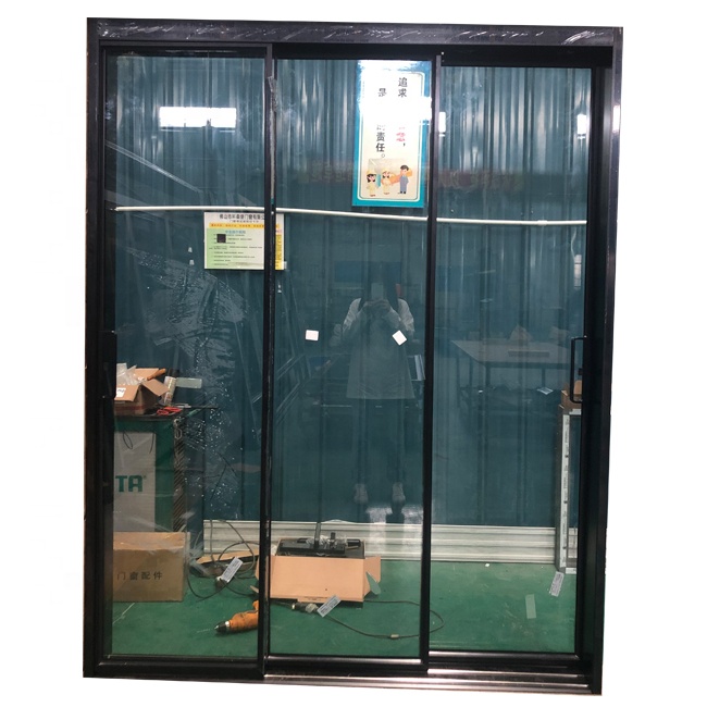 Foshan manufacturer black color slim aluminum frame double glass sliding door