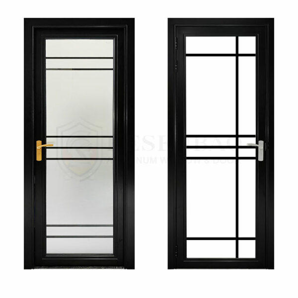 5 - Thin Frame Design Design Black Wholesale Price Aluminium Double Tempered Glass Toilet Door Shower Hinged Doors Bathroom