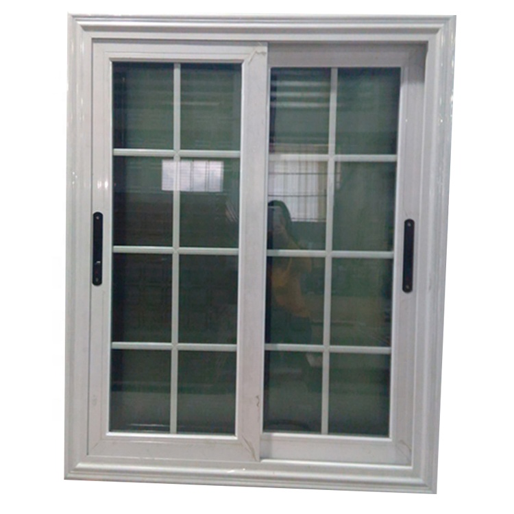 Double tempered clear glass white grill aluminium sliding window