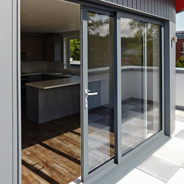 2 - Gray Exterior Impact Soundproof Glass Balcony Patio Large Double Bottom Track Sliding Aluminum Doors