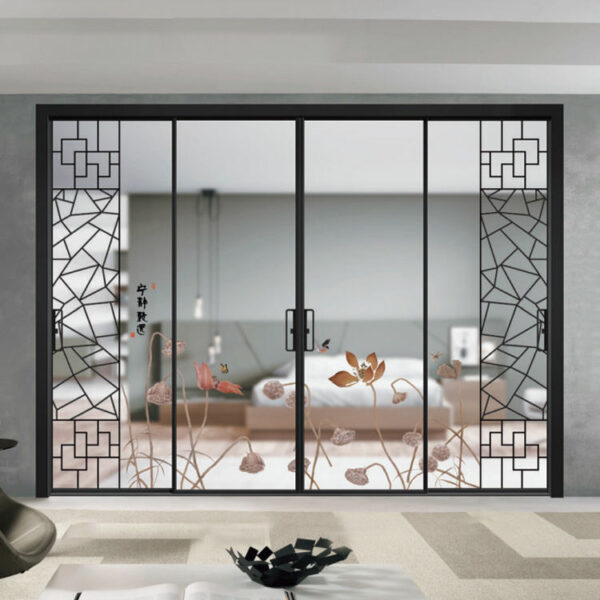 3 - Chinese style ultra-condensed aluminium alloy glass sliding door black custom size color
