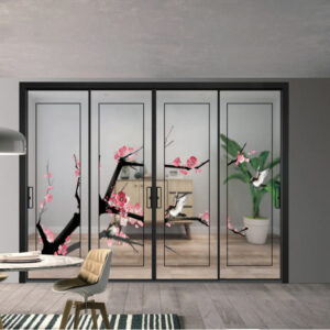 1 - Chinese style ultra-condensed aluminium alloy glass sliding door black custom size color