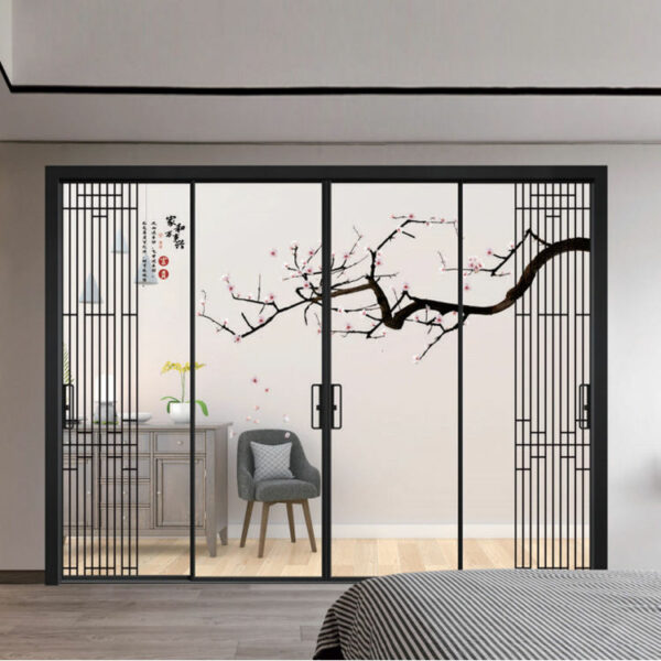 2 - Chinese style ultra-condensed aluminium alloy glass sliding door black custom size color