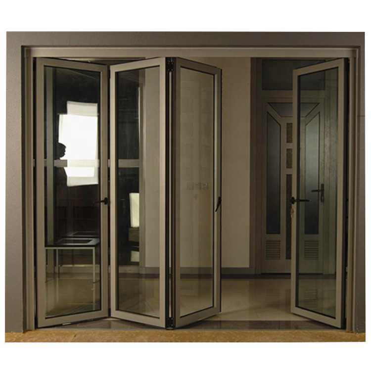 Accordion clear tempered glass folding door garden bifold doors aluminum front door