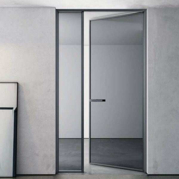 4 - Hotel Project Modern Double Frosted Glass Interior Bathroom Door Black And White Narrow Frame Aluminum Swing Door