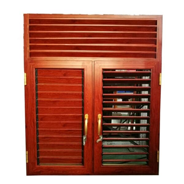 2 - Powder coated aluminium framed wooden grain jalousie window wood louver door