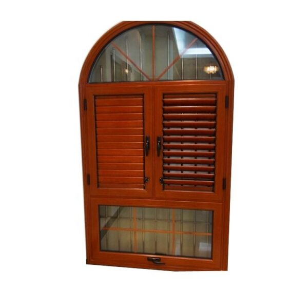 4 - Powder coated aluminium framed wooden grain jalousie window wood louver door