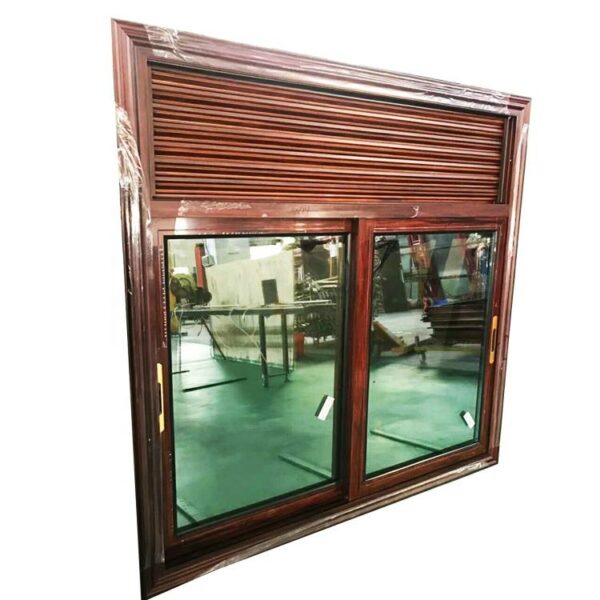 0| - Powder coated aluminium framed wooden grain jalousie window wood louver door