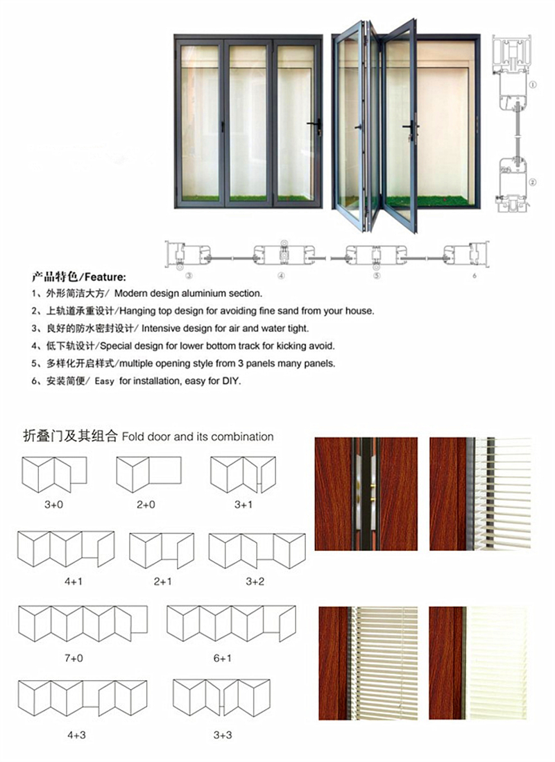Black color design bi fold corner doors bi fold doors aluminum corner glass folding door