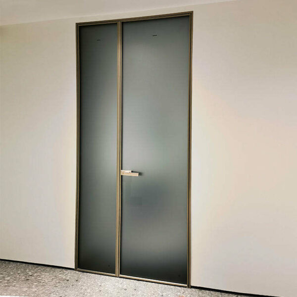 3 - Hotel Project Modern Double Frosted Glass Interior Bathroom Door Black And White Narrow Frame Aluminum Swing Door