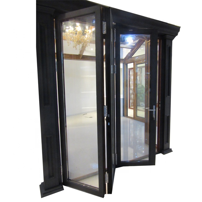 Customized Waterproof Exterior Aluminum Glass 2.0mm thickness powder coated safety glass bi-folding doors
