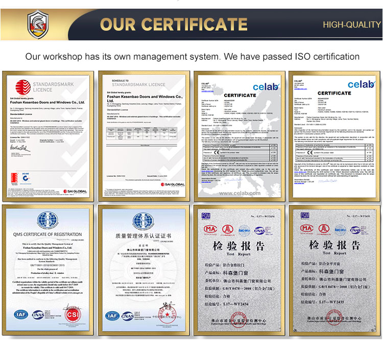certificates - Best Aluminum Windows & Doors Factory China - Kesenbao